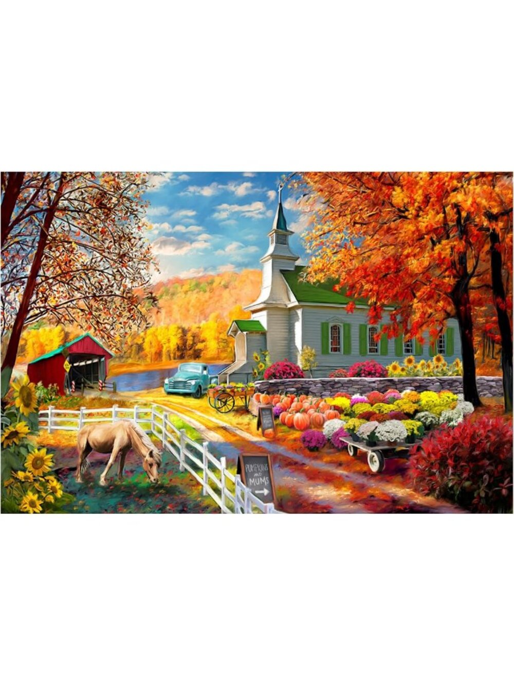 Vermont Church Fall Fair Canvas Art Print - Autumn Decor for Home & Office